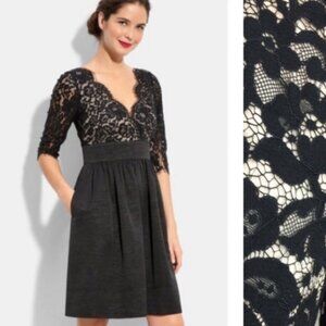 Eliza J Black Lace 3/4 Sleeve Faille Dress Sz 2 with POCKETS!